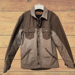 Wrangler Two-Tone Brown and Tan Shirt Quilted Lined Button Down Jacket Small